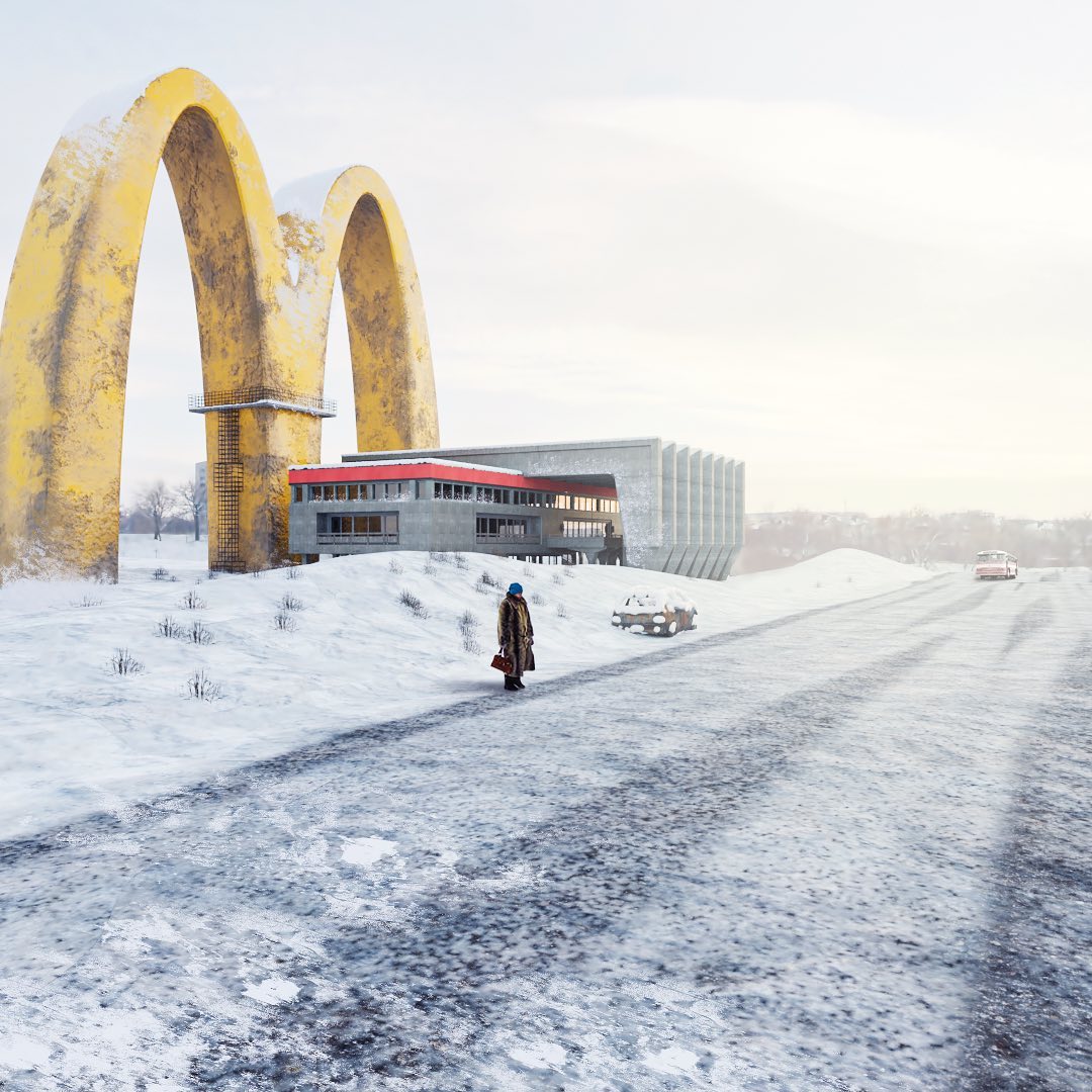 Quin Wu mc donalds distopia hombre nieve rusia