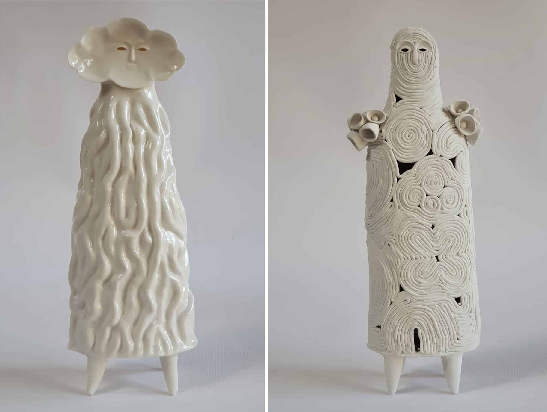 sophie woodrow Left Cirrus porcelain 29 centimeters Right Lamas porcelain, 23 centimeters