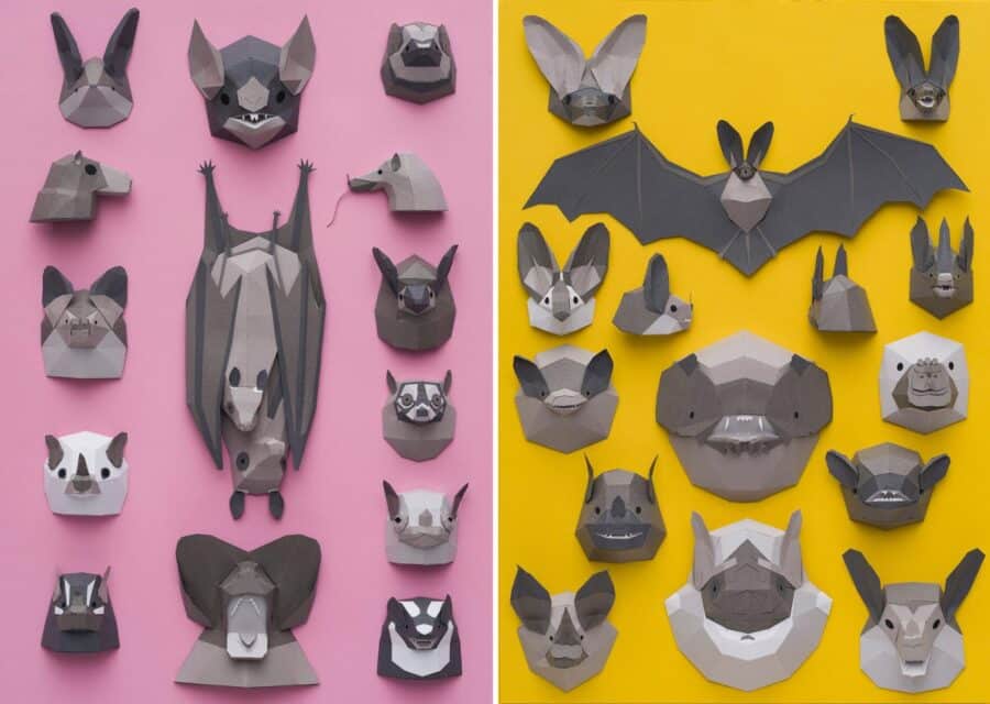 eculturas de papel de Juan Nicolás Elizalde de murcielagos especies salvajes varios