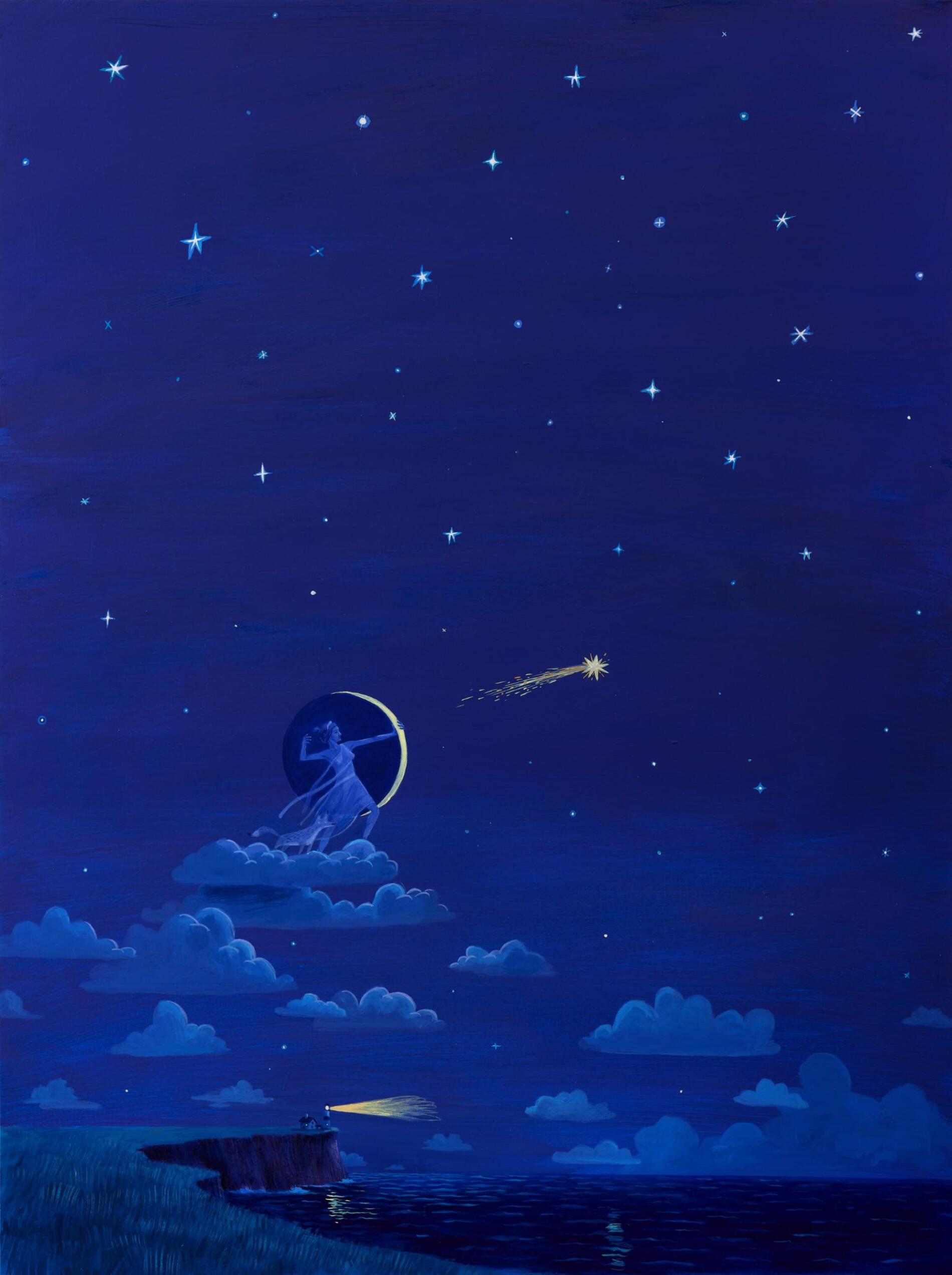 Oliver Jeffers paisajes nocturnos sobre acrilico yhe nicght in bloom arrow