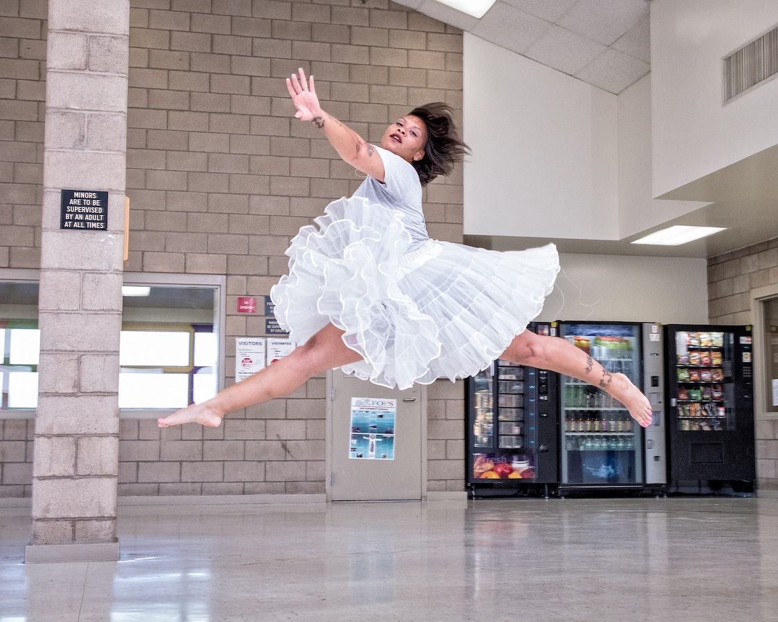 peter merts A dance student practices in a visiting room at Central California Women's Facility.
