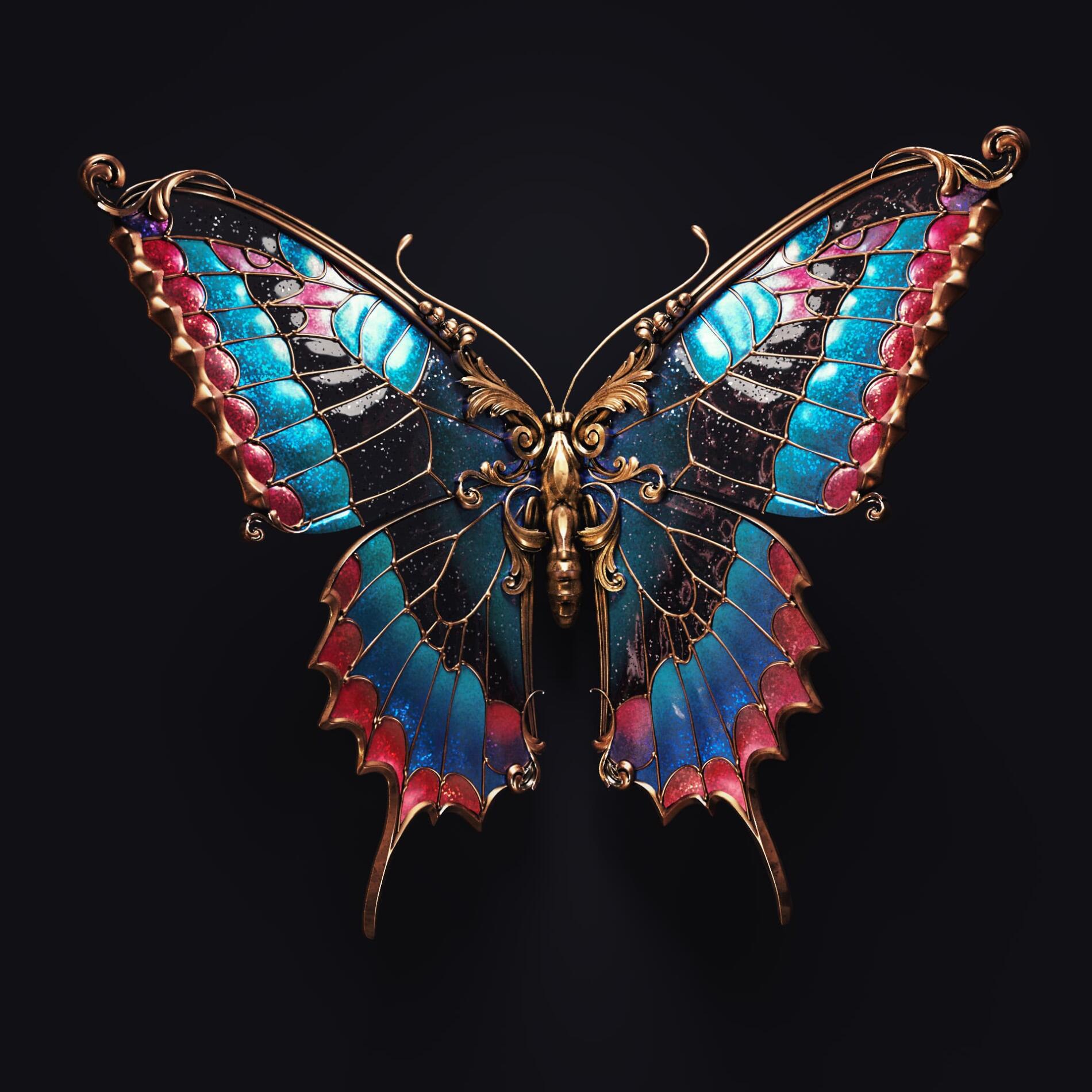 Sasha Vinogradova MARIPOSA ILUSTRACIONES DIGITALES INSECTOS AZUL ROJO