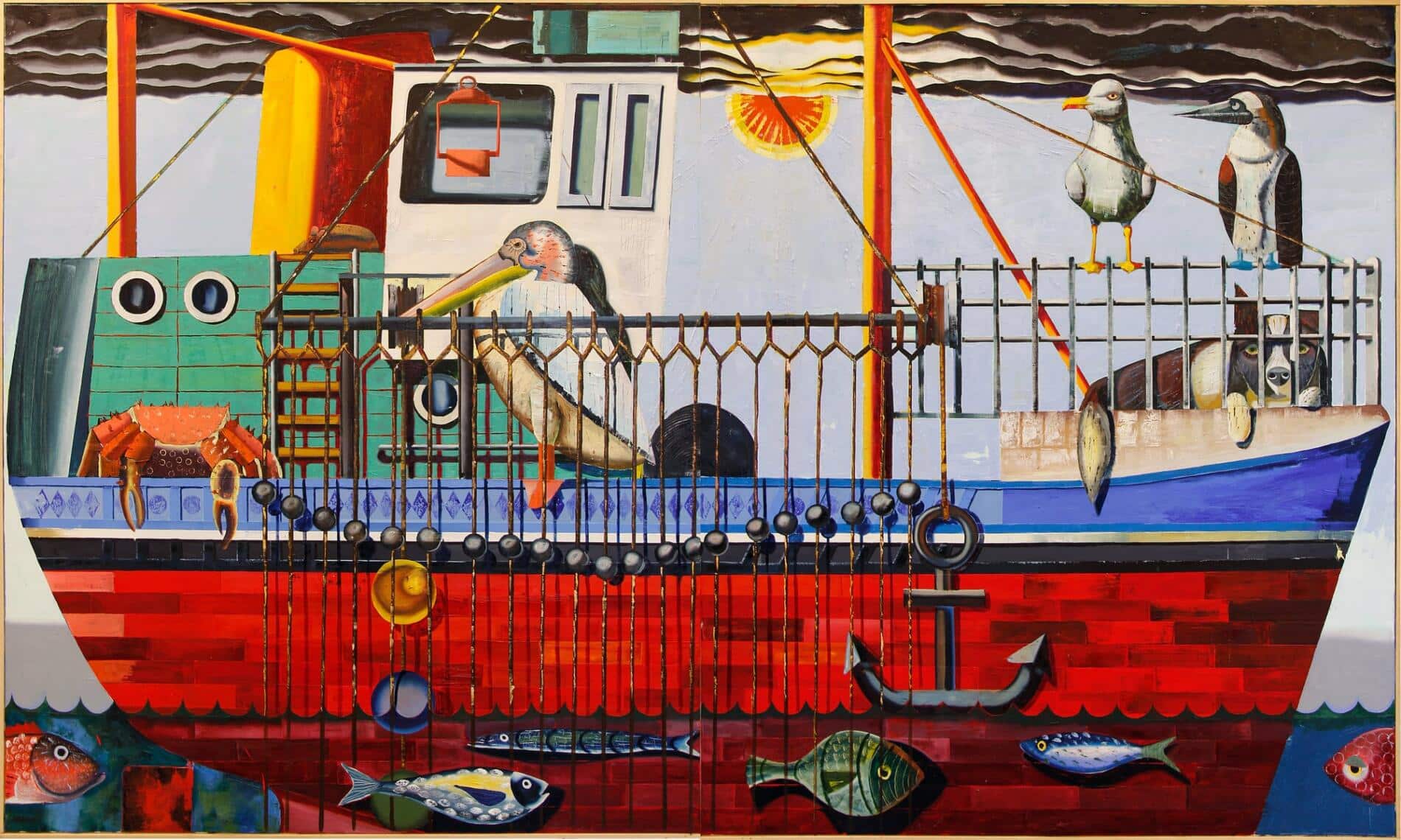 barcos, óleo sobre lienzo kristof santy gran buffet