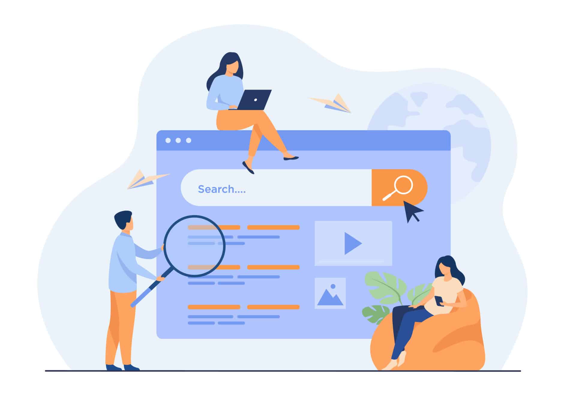 Ilustracion google ads de personas usando un buscador