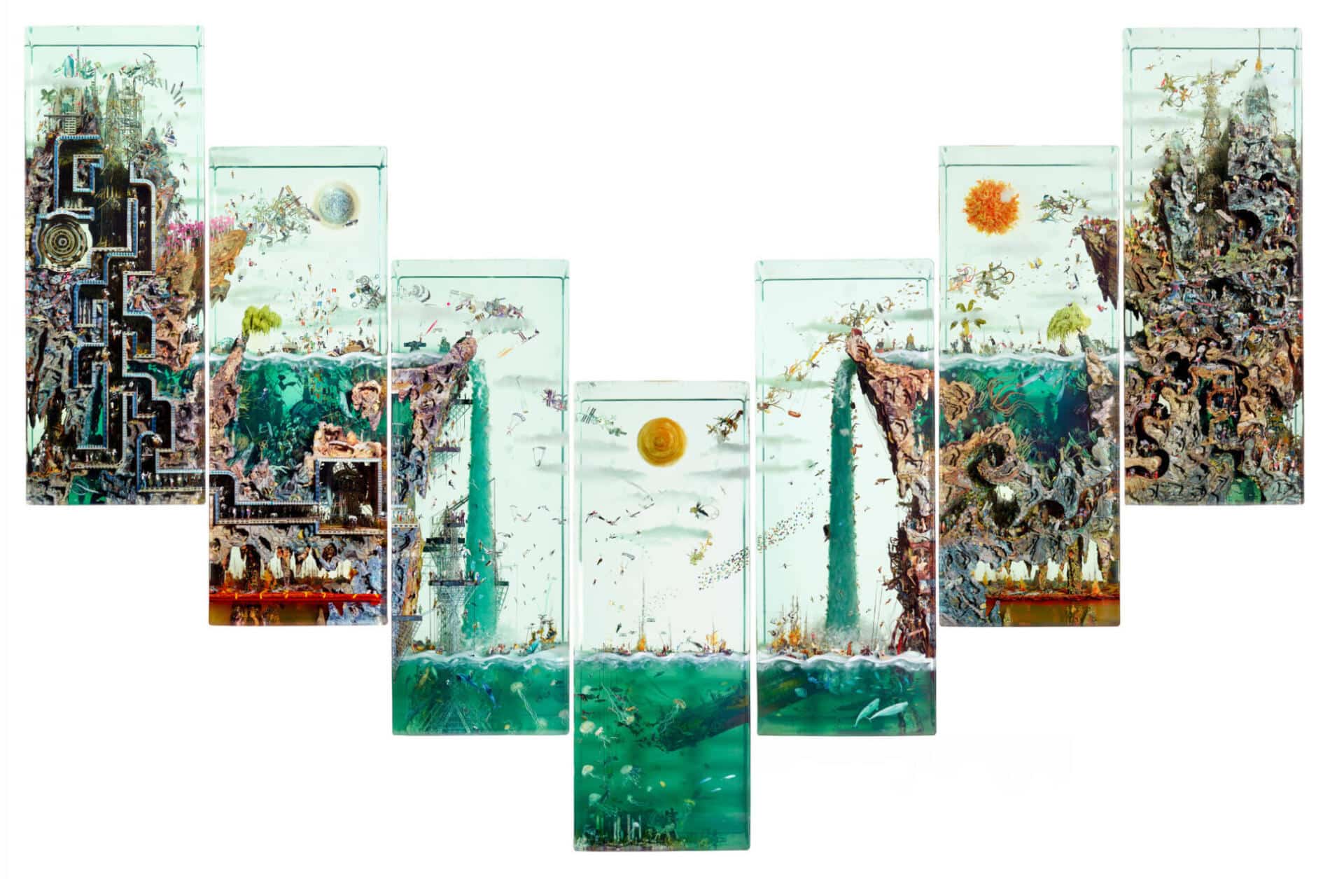 Dustin Yellin escultura de vidrio