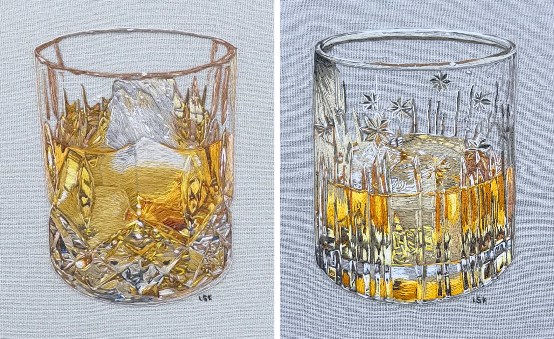 Lucy Simpson bordados fotorealistas vasos