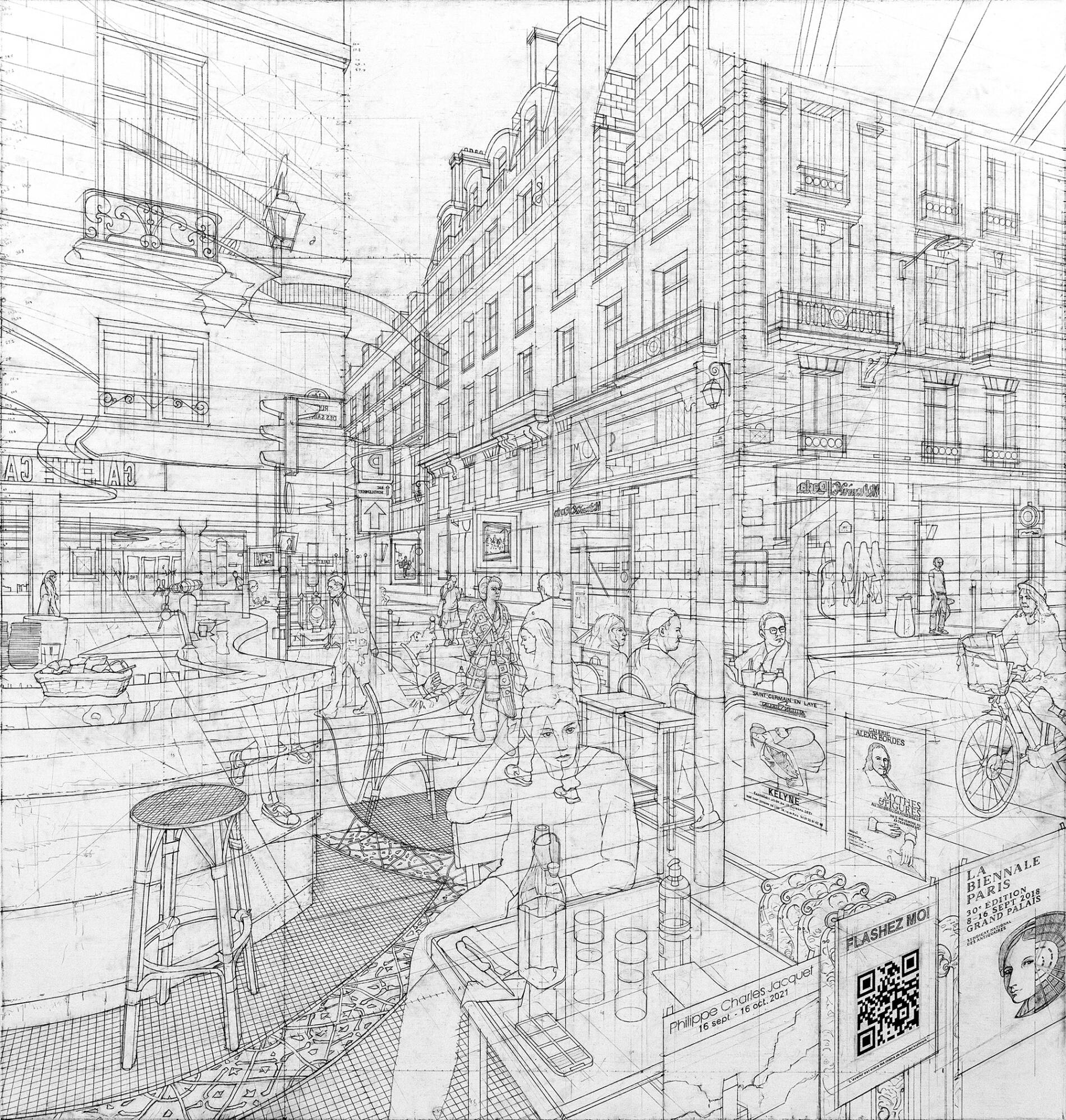 Nathan Walsh hiperrealista perspectiva ventana boceto