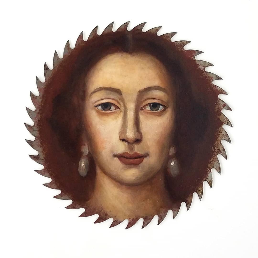 Alexandra Dillon retratos sobre utensilios encontrados cara sierra