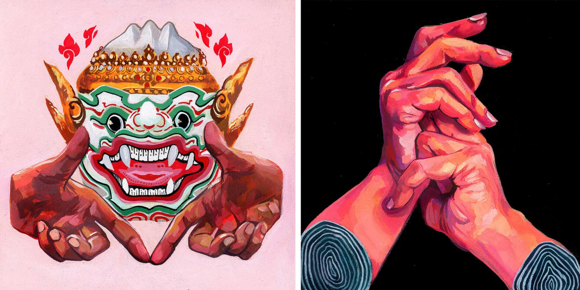 Malisa Suchanya pintura Left Thai mask Right I lean on you