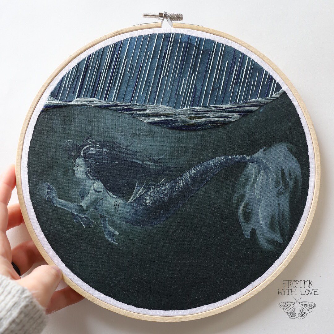 bordados y pintura acrílica de MK sirena