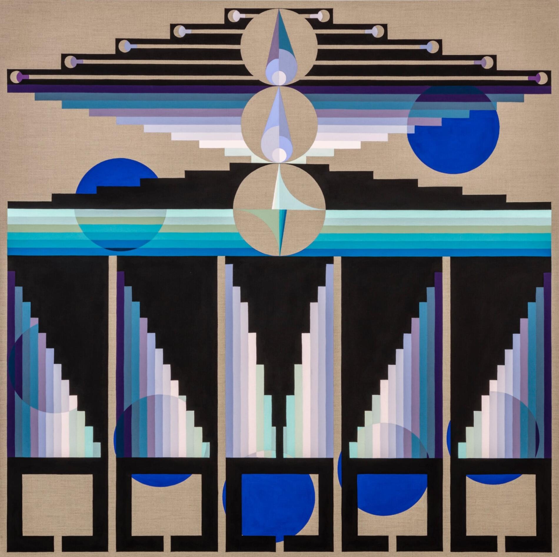 Eamon Ore-Giron pintura geometrica a gran escala black medallion