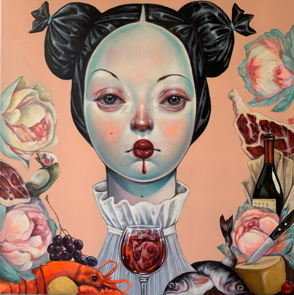 Afarin Sajedi ointura surreal pop mujer peces corazon