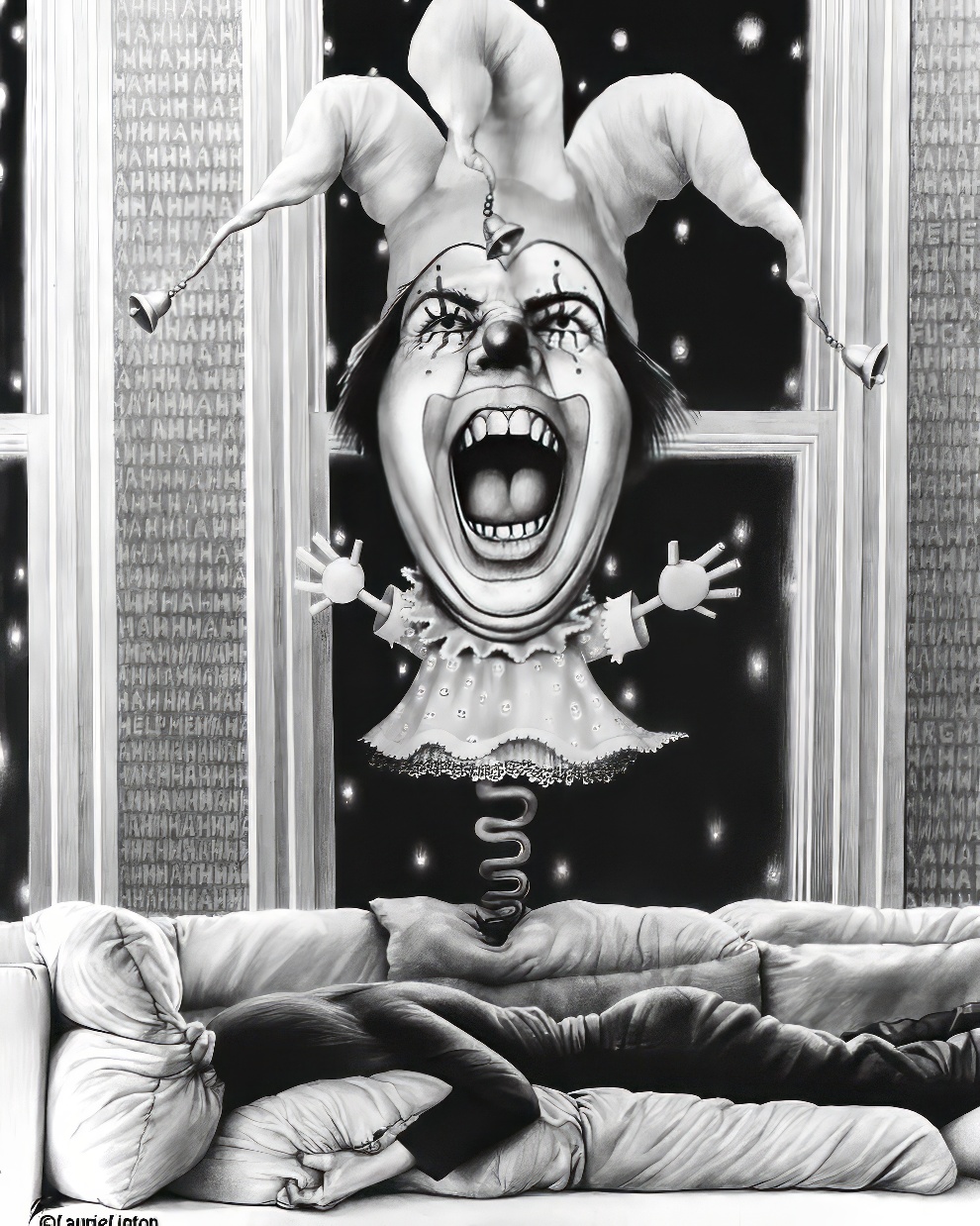 LAURIE LIPTON ARTE BLANO Y NEGRO PAYASO