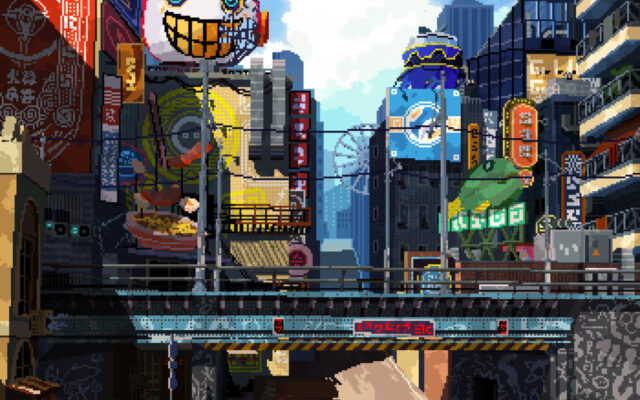 ciudad cyber punk en pixel art