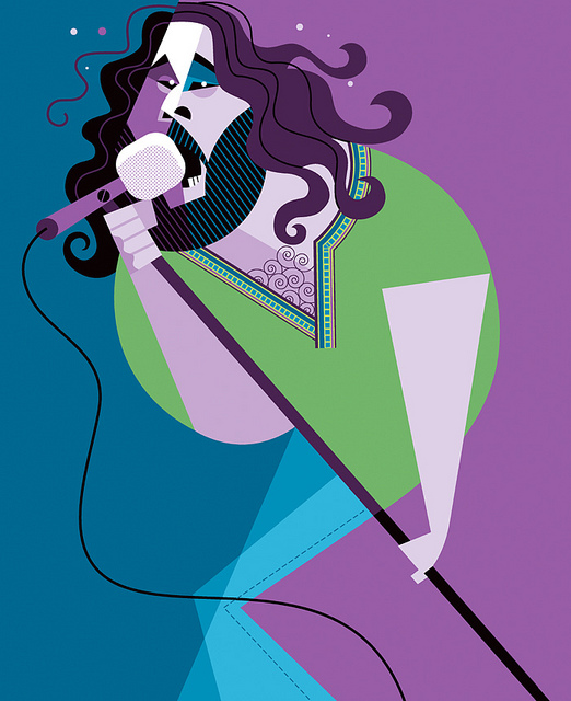 Caricatura cubista de un músico hecha por pablo lobato