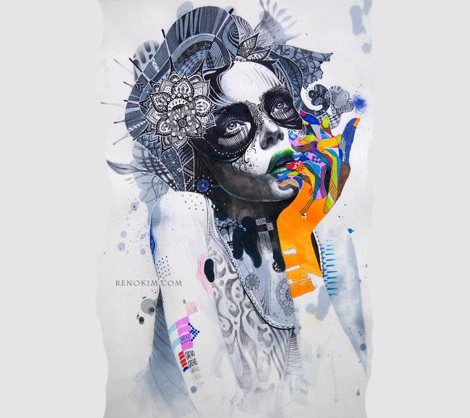 MINJAE LEE ILUSTRACION DE UNA CHICA CON COLORES